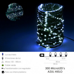 Guirnalda Luces Navidad Microled 300 Leds Color Azul Hielo. Luz navidad interiores y exteriores IP44