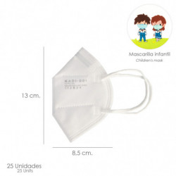 Mascarilla FFP2 Plegable Niños (Infantil) Blanca Caja 25 Unidades (Envasada Individualmente)