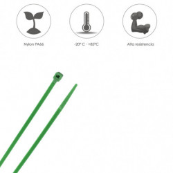 Brida Nylon 100%. Color Verde 2,5 x 100 mm. Bolsa 100 Unidades. Abrazadera Plastico, Organizador Cables, Alta Resistencia