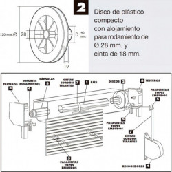Disco Persiana Plastico Compacto para Rodamieto 120x40 mm.  Cinta 18 mm.